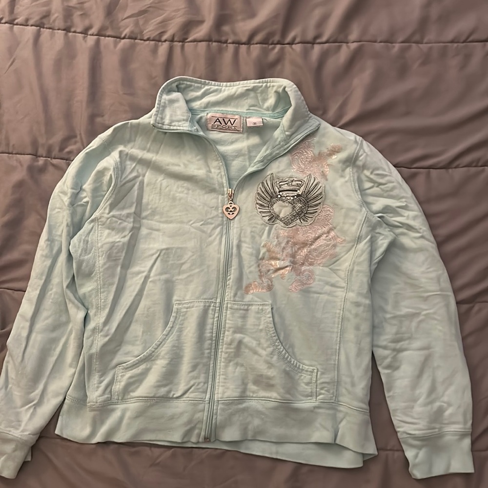 Y2K Vintage Teal Fleece Jacket W/ Gems~ ⭐️